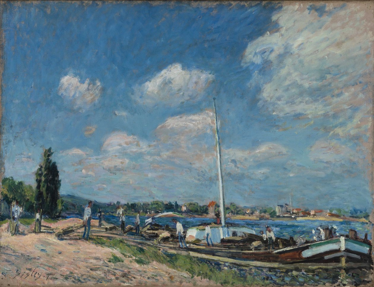 Francuski: Rozładunek barek w Billancourt autorstwa Alfred Sisley