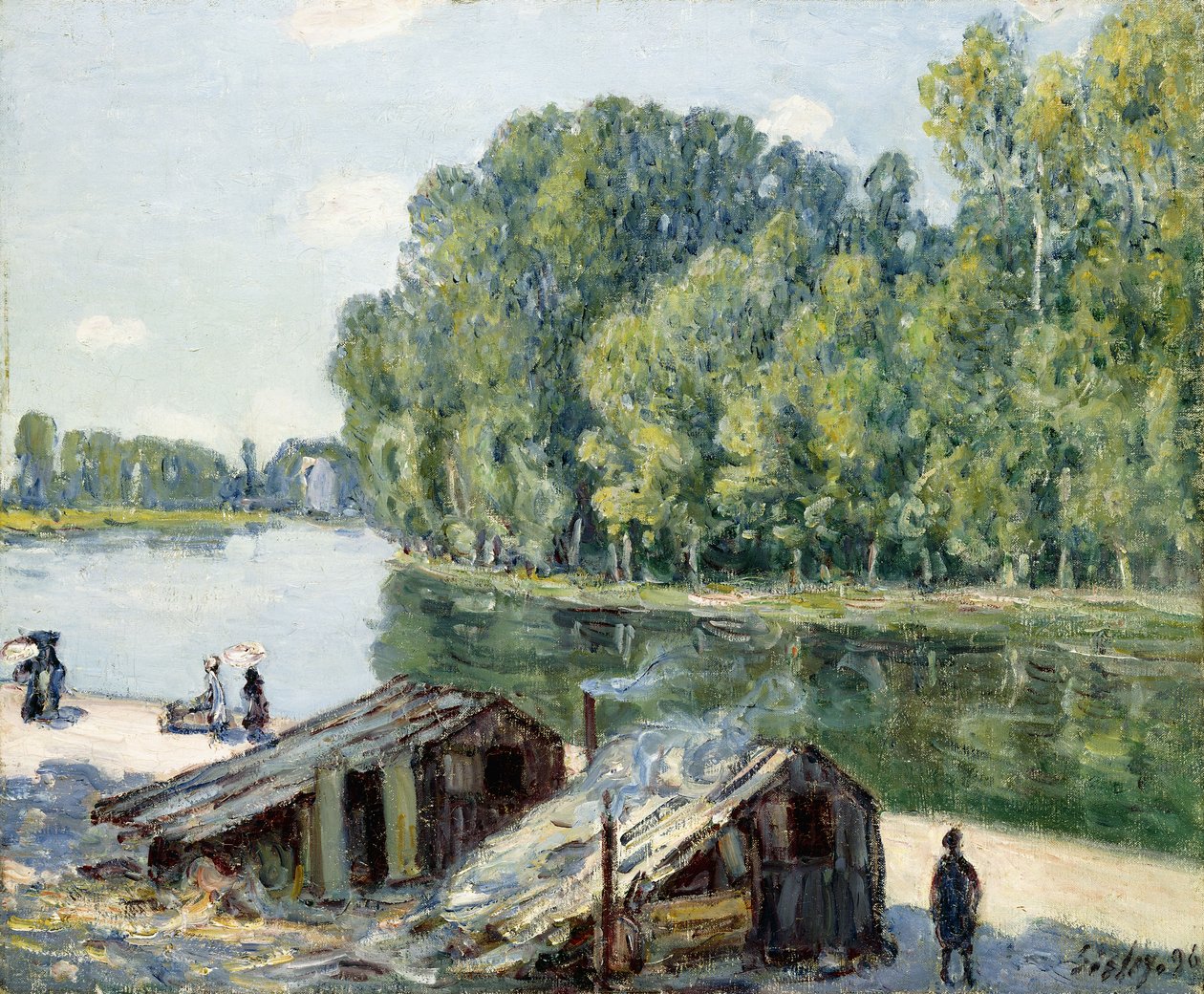 Chaty wzdłuż Canal du Loing, efekt światła słonecznego, 1896 autorstwa Alfred Sisley