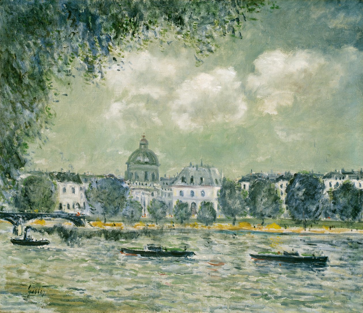 Krajobraz wzdłuż Sekwany z Institut de France i Pont des Arts autorstwa Alfred Sisley