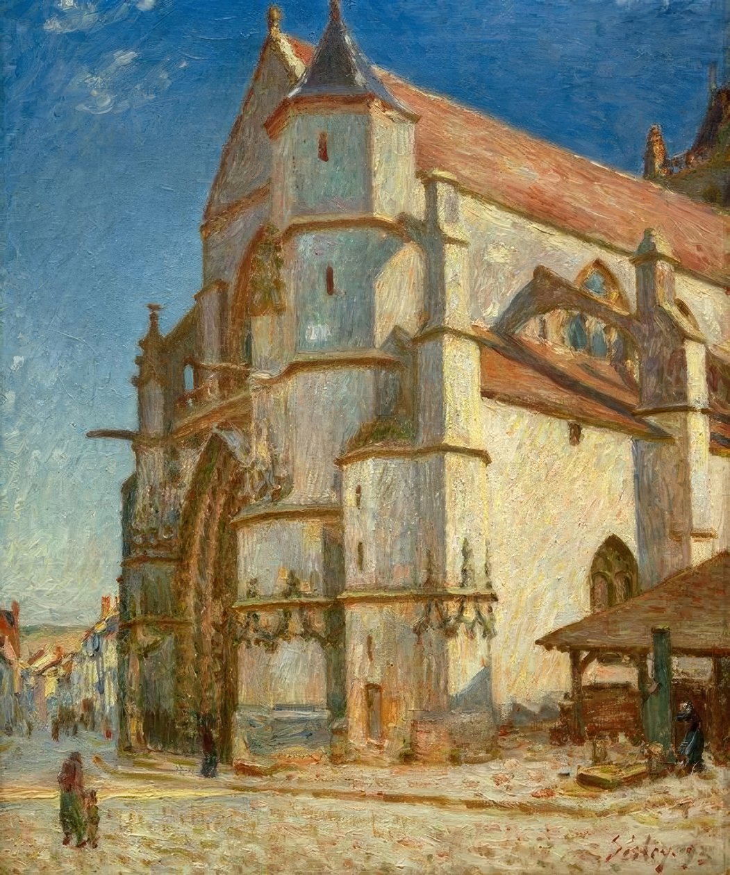 Kościół Moreta w porannym słońcu autorstwa Alfred Sisley