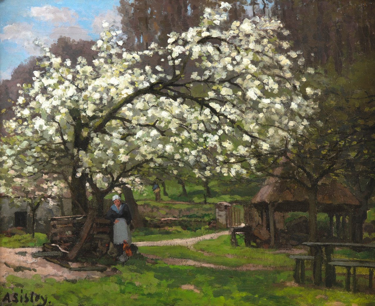 Wiosna, wieśniaczka pod kwitnącymi drzewami Wiosna, wieśniaczka pod..., ca. 1865. autorstwa Alfred Sisley