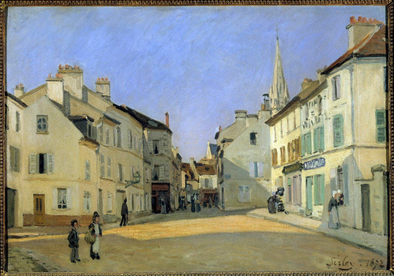 Rue de la Chaussée w Argenteuil lub Miejsce w Argenteuil Obraz Alfreda Sisleya (1839-1899). 1872. Rozmiar 0,46x0,66m. Paryż, Musee d