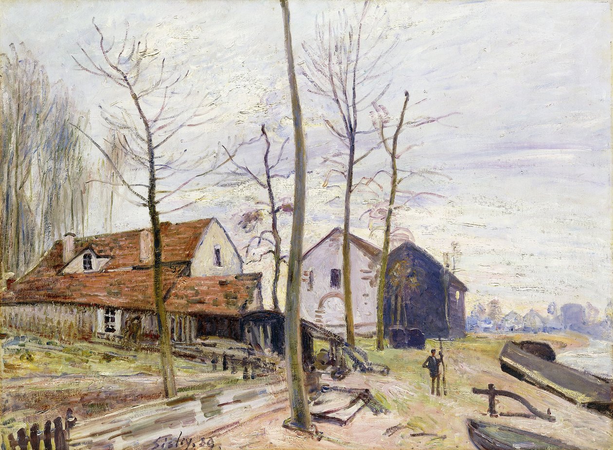 The Mills of Moret z Rising Sun; Młyny Moret, o wschodzie słońca, 1889 autorstwa Alfred Sisley