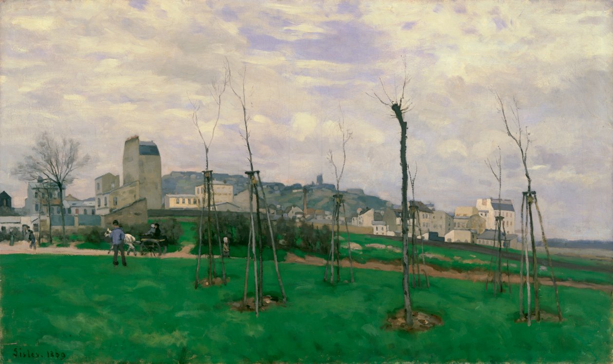 Widok na Montmartre z Miasta Kwiatów, 1869 autorstwa Alfred Sisley