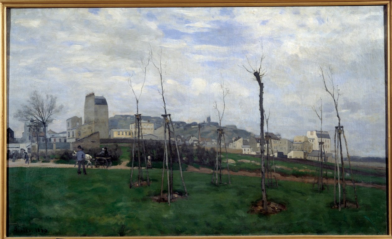 Widok Montmartre zaczerpnięty z miasta kwiatów w Batignolles Obraz Alfreda Sisleya (1839-1899) 1869 Nd. 0,7x1,17 m Grenoble, Muzeum Sztuk Pięknych autorstwa Alfred Sisley