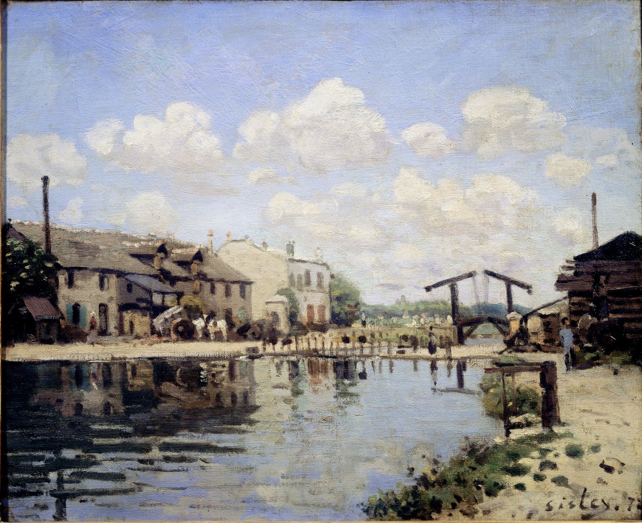 Widok na kanał św. Marcina w 1872 r. Widok na śluzę - olej na płótnie autorstwa Alfred Sisley