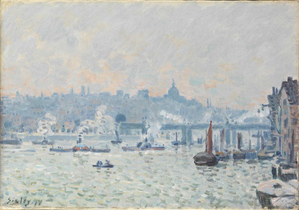 Widok na Tamizę: Most Charing Cross, 1874 autorstwa Alfred Sisley