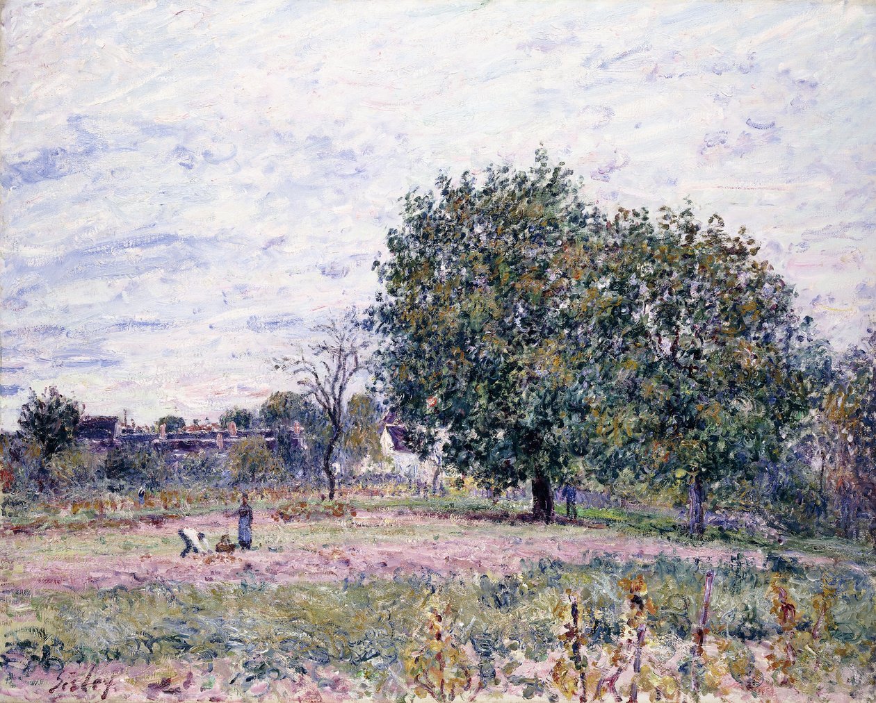 Orzech włoski, efekt zachodzącego słońca — pierwszy dzień października 1882 r. autorstwa Alfred Sisley