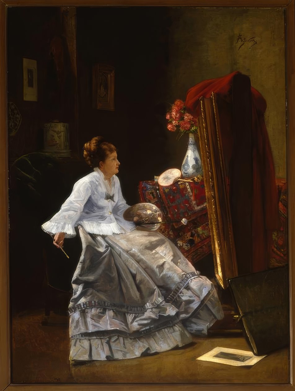 Przypisywany A.Stevens, Pani przy sztalugach / Obraz autorstwa Alfred Emile Stevens