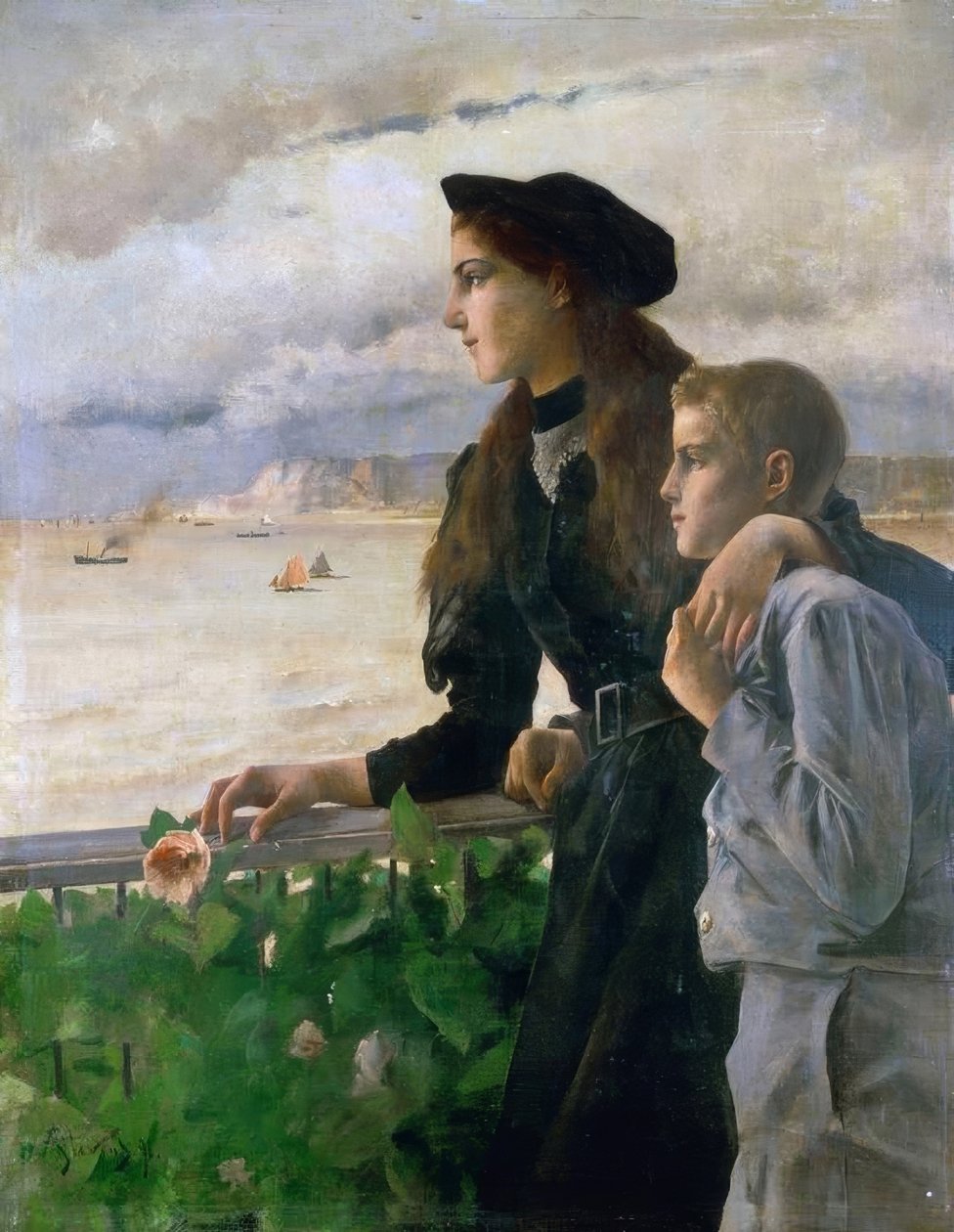 Brat i siostra nad morzem w Honfleur autorstwa Alfred Emile Stevens