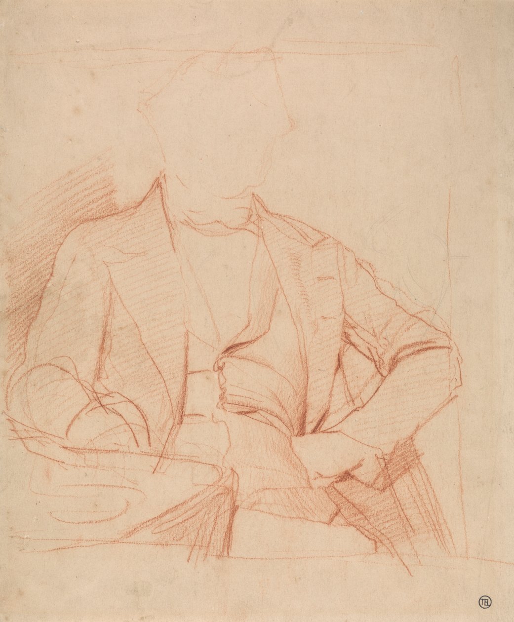 Estudo para o retrato do Sr. Coleman: sentado de frente, mão esquerda no quadril, braço direito sobre o polidor de mesa autorstwa Alfred Emile Stevens