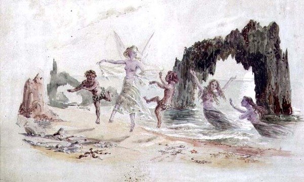 Wróżki i fauny nad brzegiem morza (akwarela) autorstwa Alfred Thompson