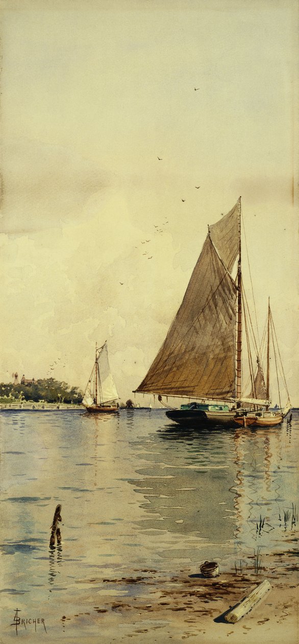 Suszenie żagli, łodzi ostrygowych, patchogue, Long Island, autorstwa Alfred Thompson Bricher