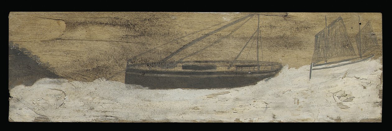 Łodzie na wzburzonej wodzie (ołówek i olej na panelu) autorstwa Alfred Wallis