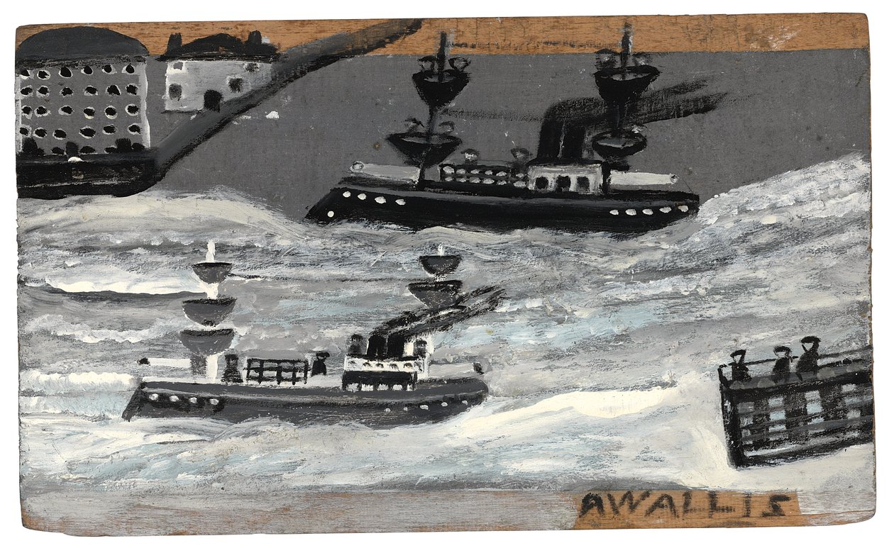 Kanonierki w czasie wojny, ok. 1855-1942 (olej na płycie) autorstwa Alfred Wallis