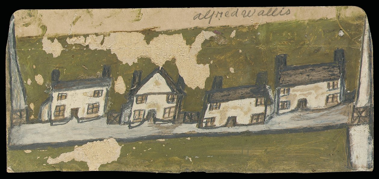 Rząd czterech domków (olej i ołówek na kartonie) autorstwa Alfred Wallis