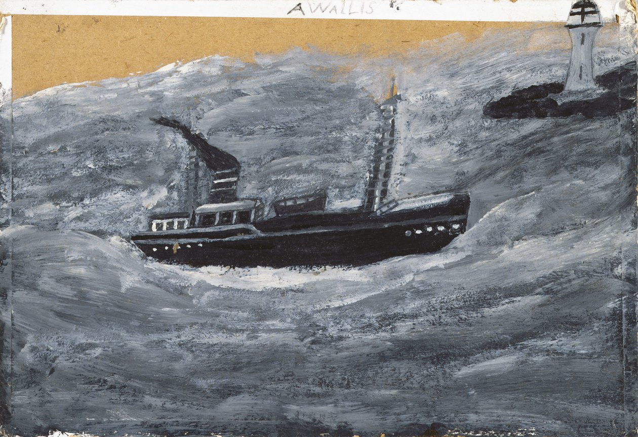 Trawler i molo (olej na karcie) autorstwa Alfred Wallis