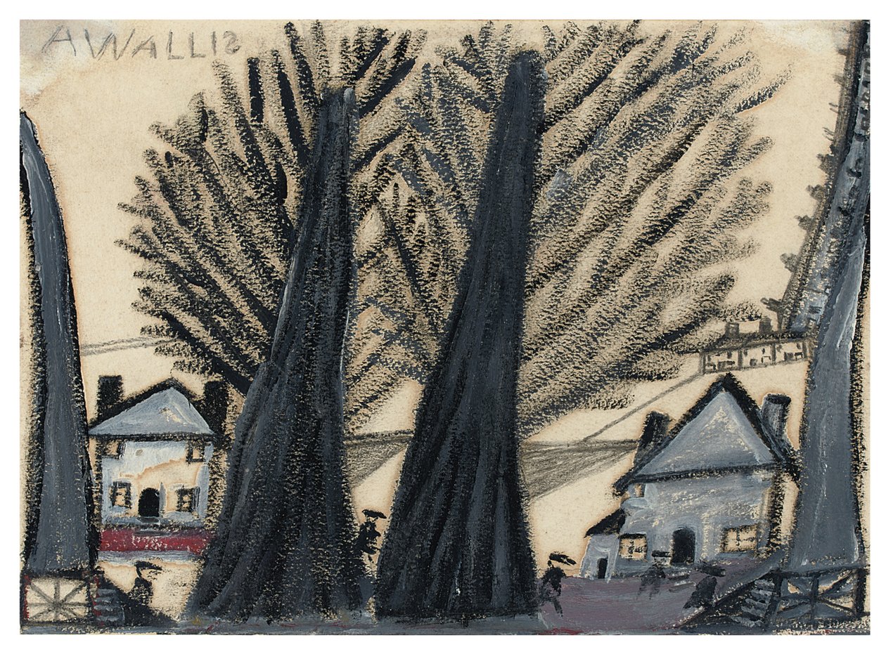 Dwa drzewa (ołówek i olej na karcie) autorstwa Alfred Wallis