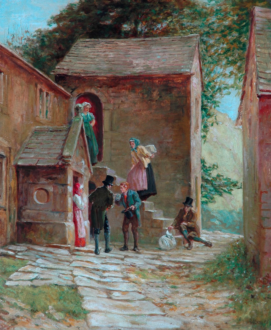 Widok dziedzińca z figurami, Kilnhurst, Todmorden, ok. 1860 autorstwa Alfred Walter Bayes