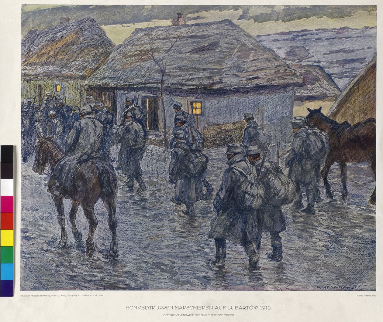 Przemarsz wojsk honwedów na Lubartów 1915 (druk) autorstwa Alfred Wesemann