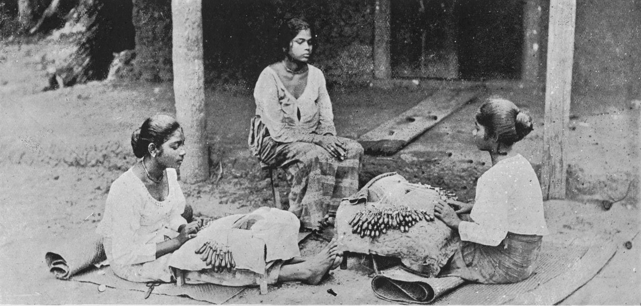 Koronkarnie. - Cejlońska koronka jest w całości ręcznie robiona, c1890, 1910 autorstwa Alfred William Amandus Plate