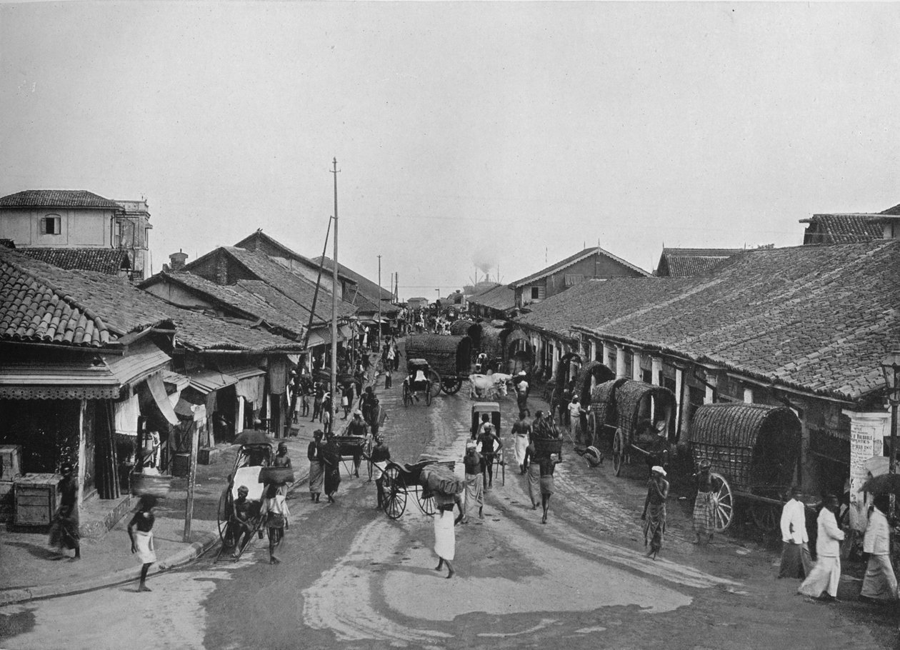 Typowa scena uliczna w rodzimych dzielnicach, Kolombo, c1890, 1910 autorstwa Alfred William Amandus Plate