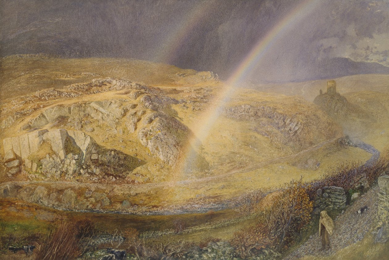 Listopadowa tęcza, Dolwyddelan Valley, 11 listopada 1866, godz. 1866, 1866 (akwarela na papierze) autorstwa Alfred William Hunt