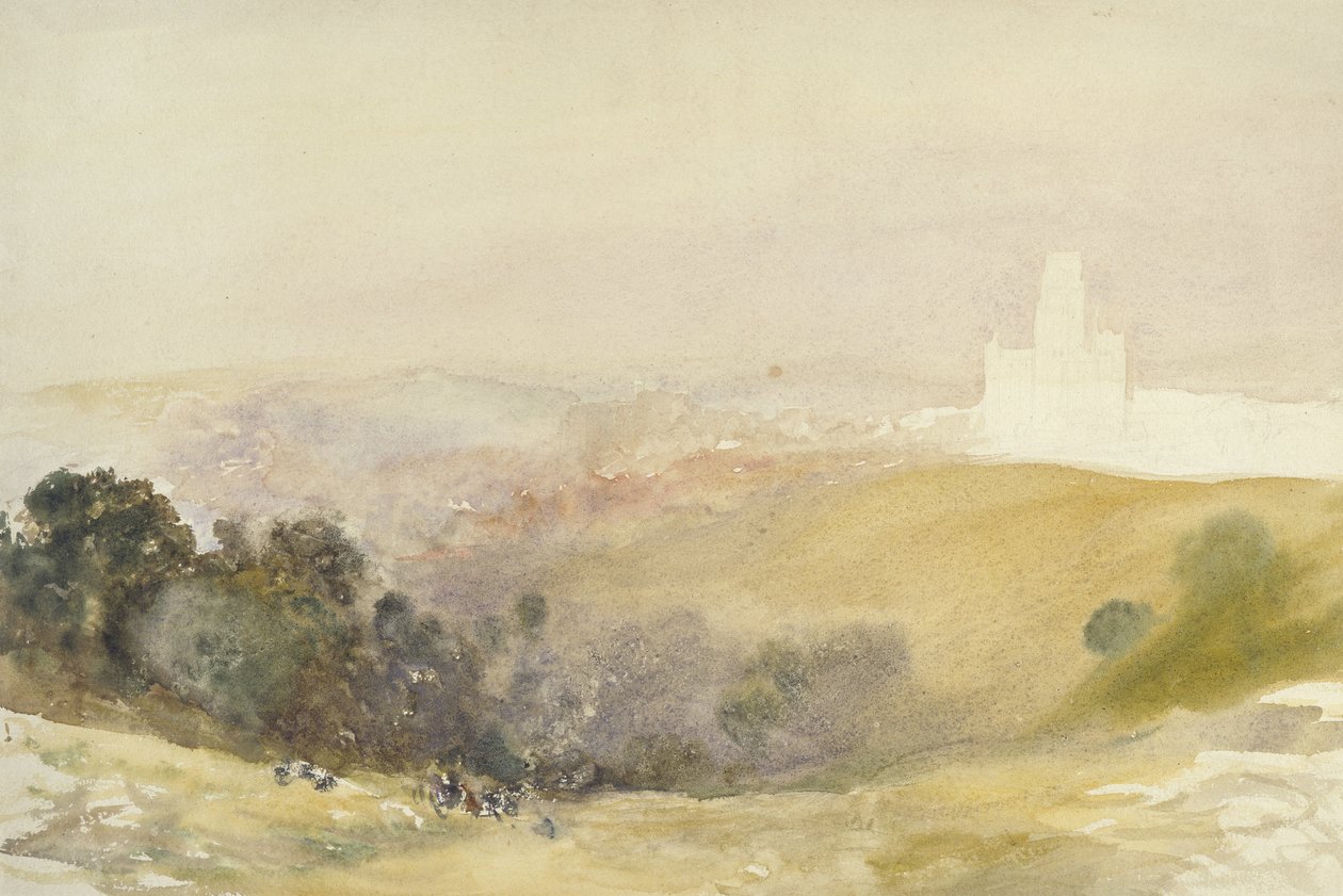Durham z Czerwonych Wzgórz, 1880-86 (akwarela na graficie, na papierze) autorstwa Alfred William Hunt