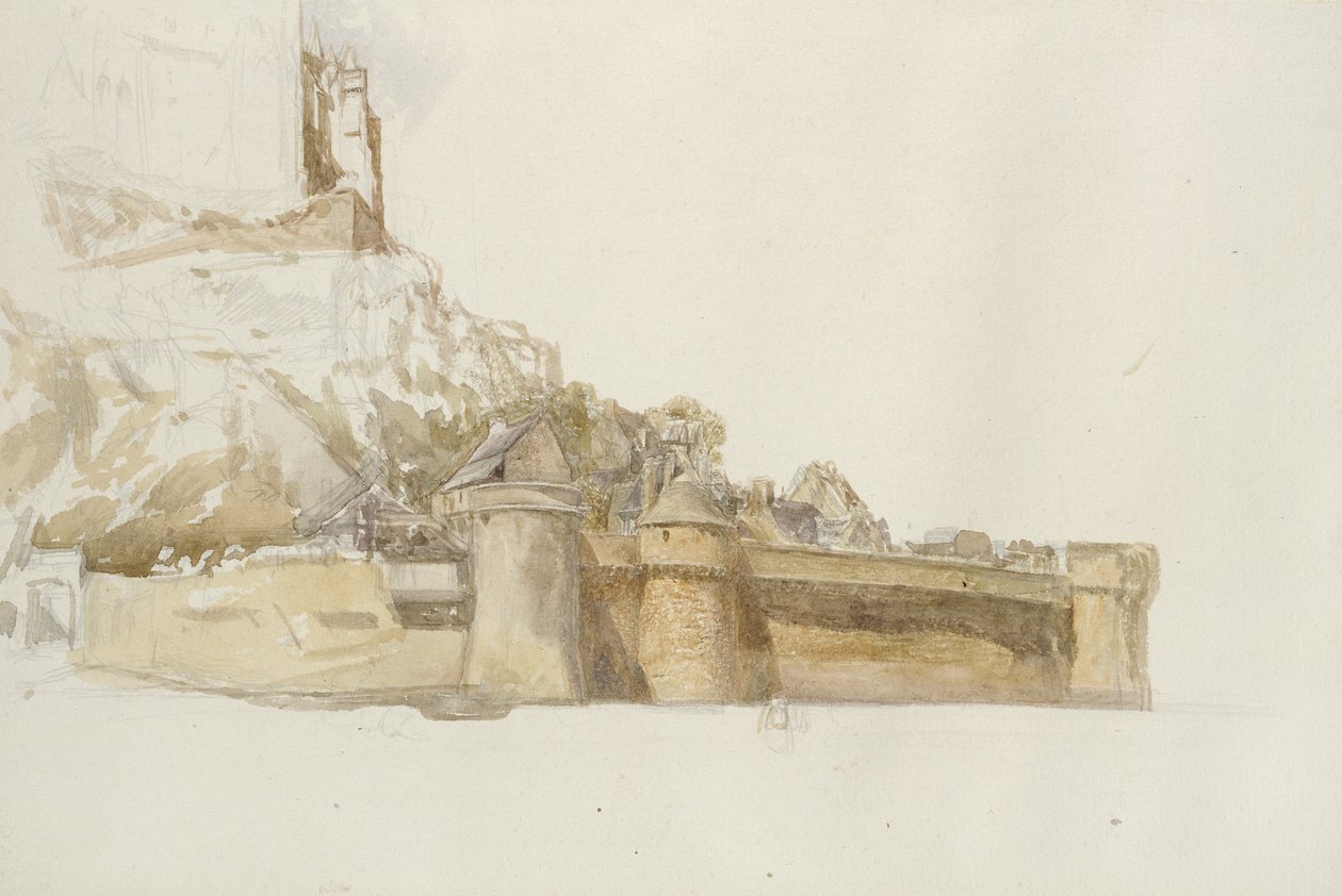 Mont St Michel: Mury i bastiony, c. 1876 (akwarela na graficie na papierze) autorstwa Alfred William Hunt
