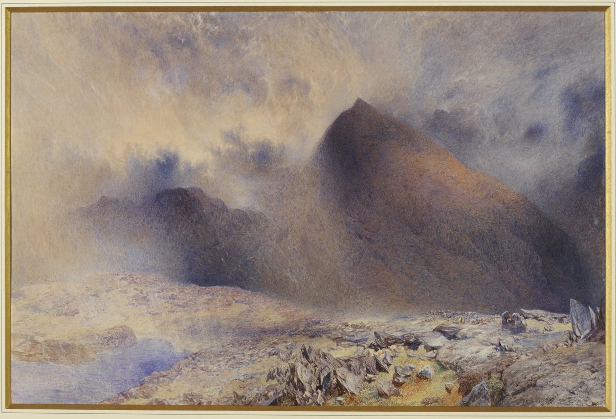 Mount Snowdon przez Clearing Clouds, 1857 (wc i ołówek na papierze) autorstwa Alfred William Hunt