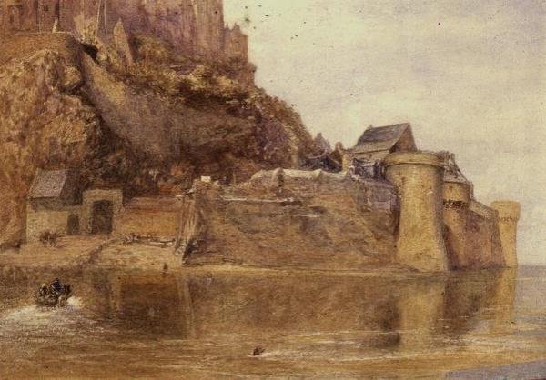 Mury obronne, Mont Saint Michel (akwarela) autorstwa Alfred William Hunt