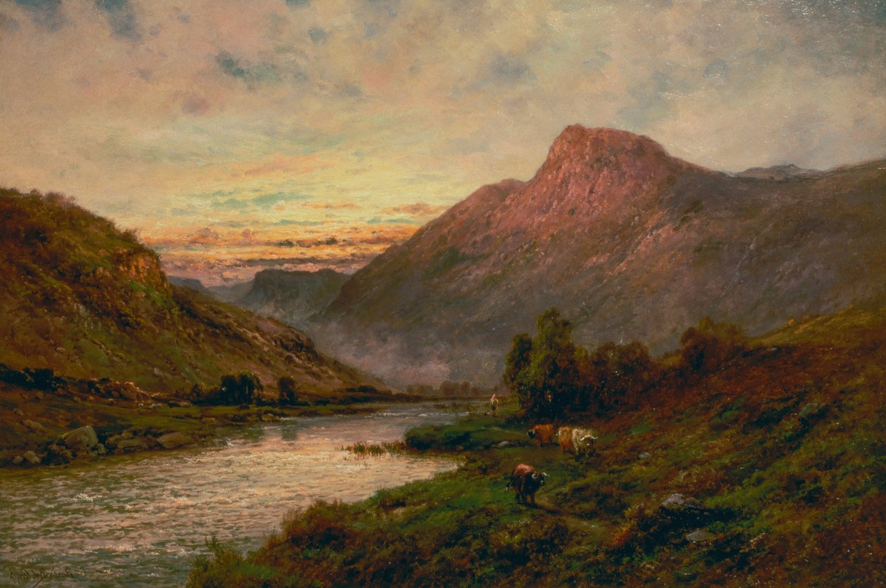 Tay o zachodzie słońca, Dunkeld (olej) autorstwa Alfred de Breanski