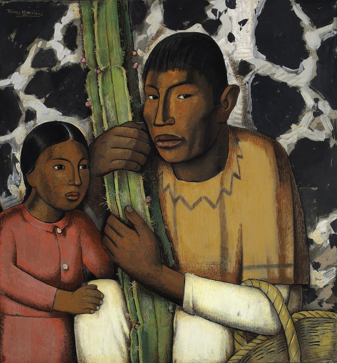 Indianin z Kaktusem (tempera na papierze) autorstwa Alfredo Ramos Martinez