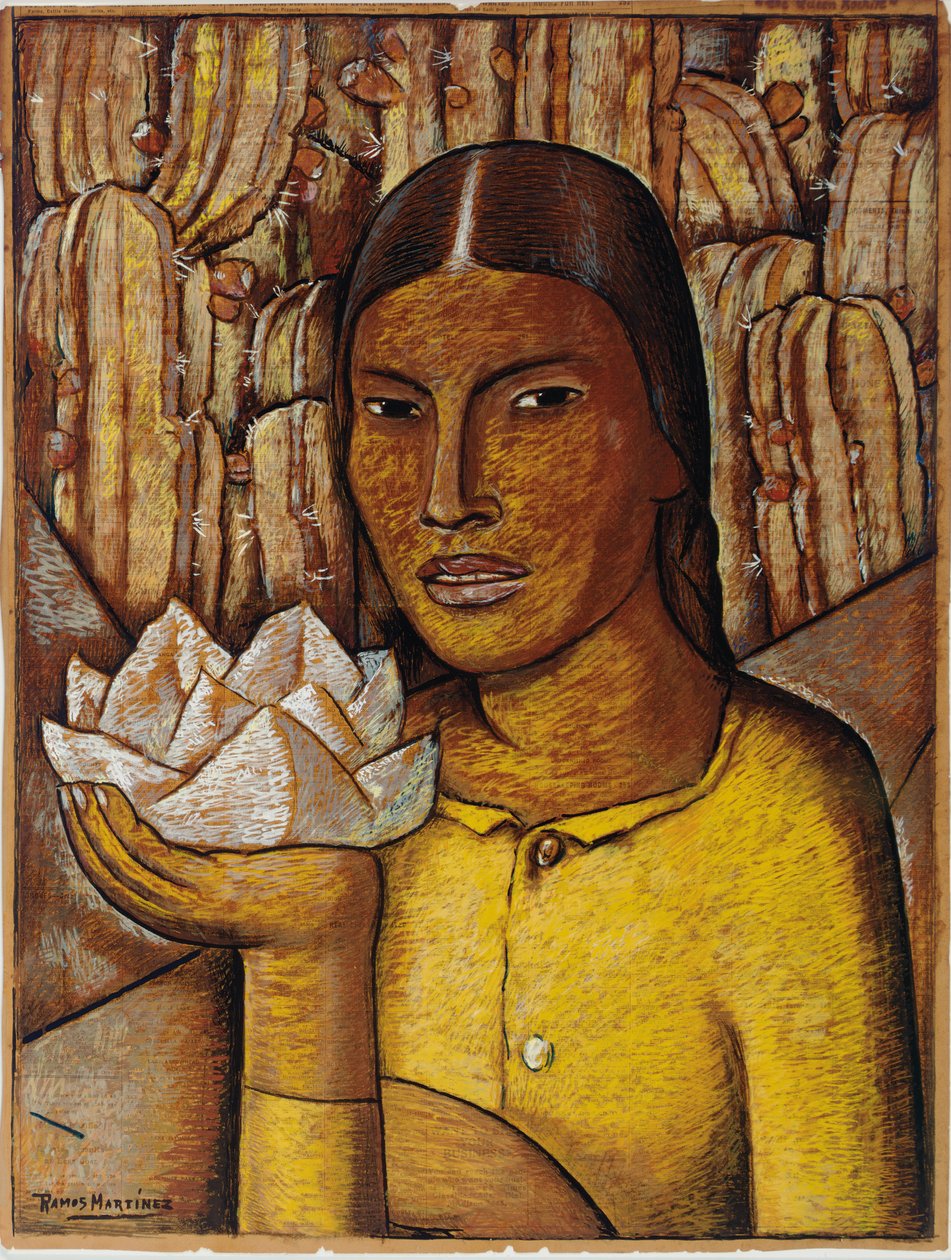Reina Xochitl (gwasz na papierze gazetowym) autorstwa Alfredo Ramos Martinez