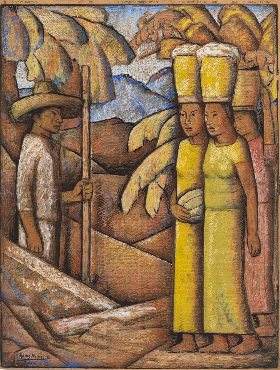 Sprzedawcy Tamales, c.1937 (tempera na papierze) autorstwa Alfredo Ramos Martinez