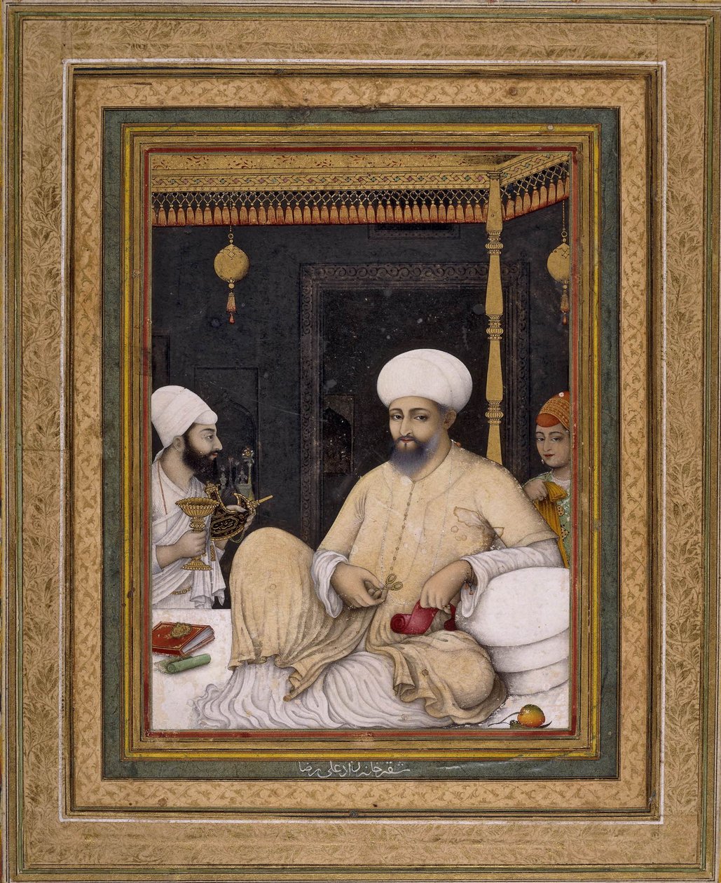Ali Riza (malarz). Sułtan Ibrahim Adil Shah II czci sufickiego świętego, Bijapur, ok. 1620-30, British Museum, Londyn autorstwa Ali Riza