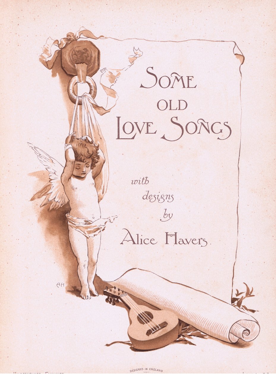 Strona tytułowa, z Some Old Love Songs opublikowanych przez Hildesheimer & Faulkner, 1892 autorstwa Alice Havers