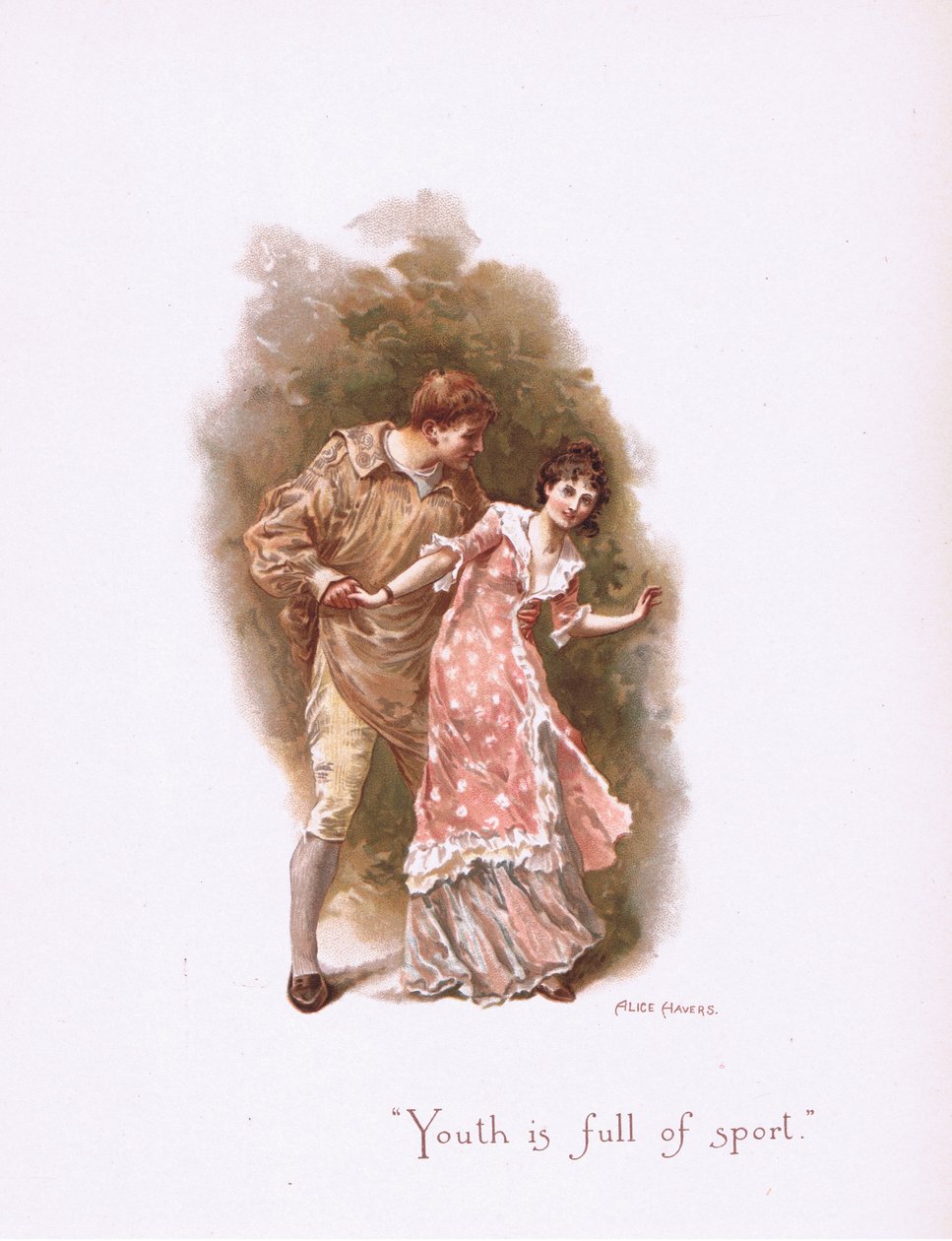 Młodość jest pełna sportu, z Some Old Love Songs opublikowanych przez Hildesheimer & Faulkner, 1892 autorstwa Alice Havers