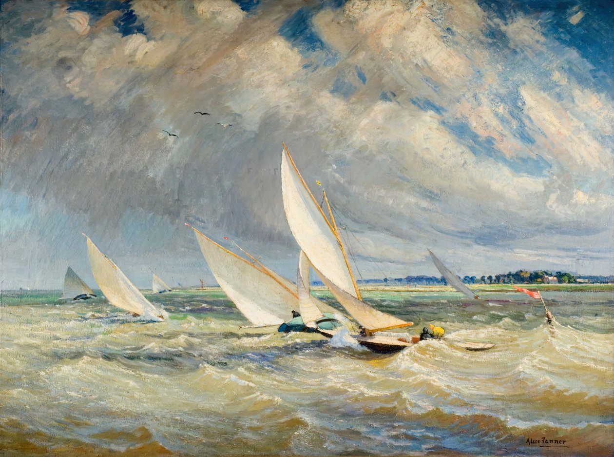 Wyścigi jachtów przy złej pogodzie — Burnham-On-Crouch, 1919. autorstwa Alice Maud Fanner