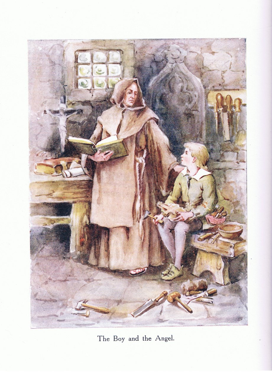 Chłopiec i anioł, ilustracja z „Wierszy dla młodych: Robert Browning”, ok. 1920 (kolor lito) autorstwa Alice Ross