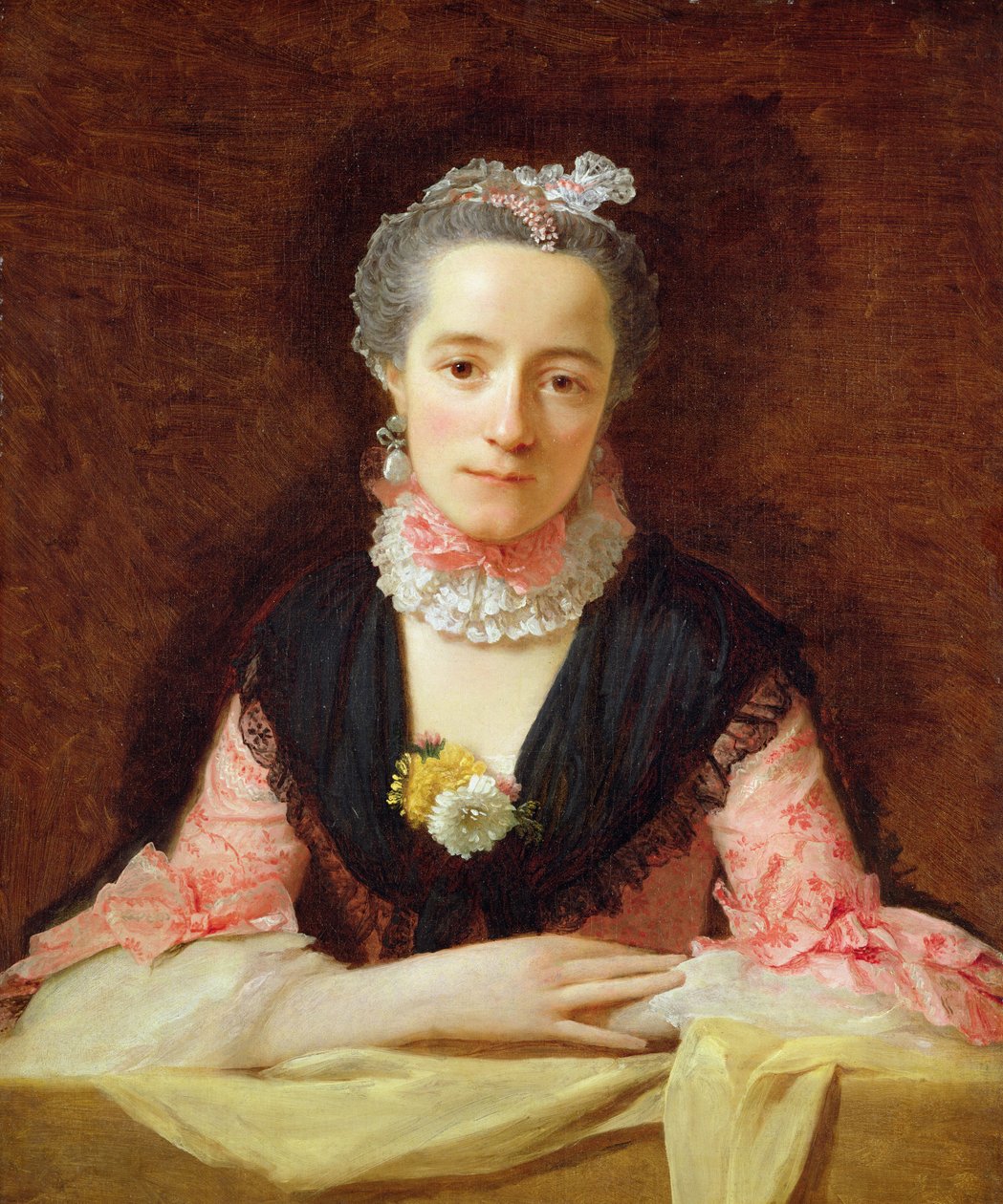 Nieznana kobieta w różowej sukience (olej na płótnie) autorstwa Allan Ramsay
