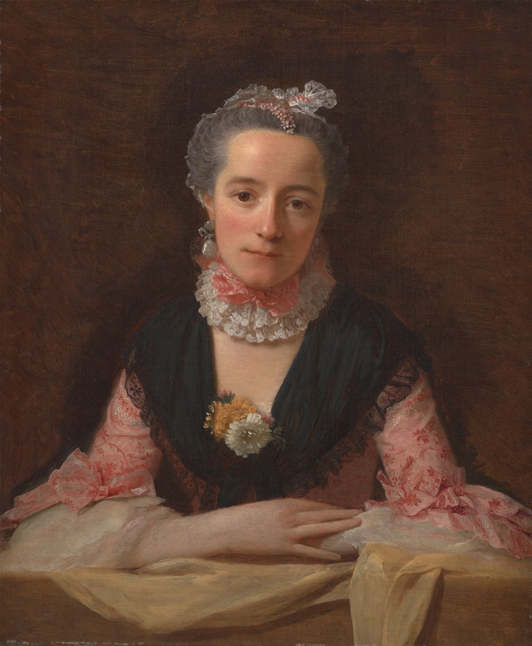 Dama w różowej jedwabnej sukni autorstwa Allan Ramsay