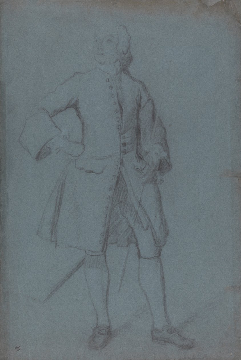 Stojący mężczyzna trzymający laskę w lewej ręce, pełnej długości autorstwa Allan Ramsay