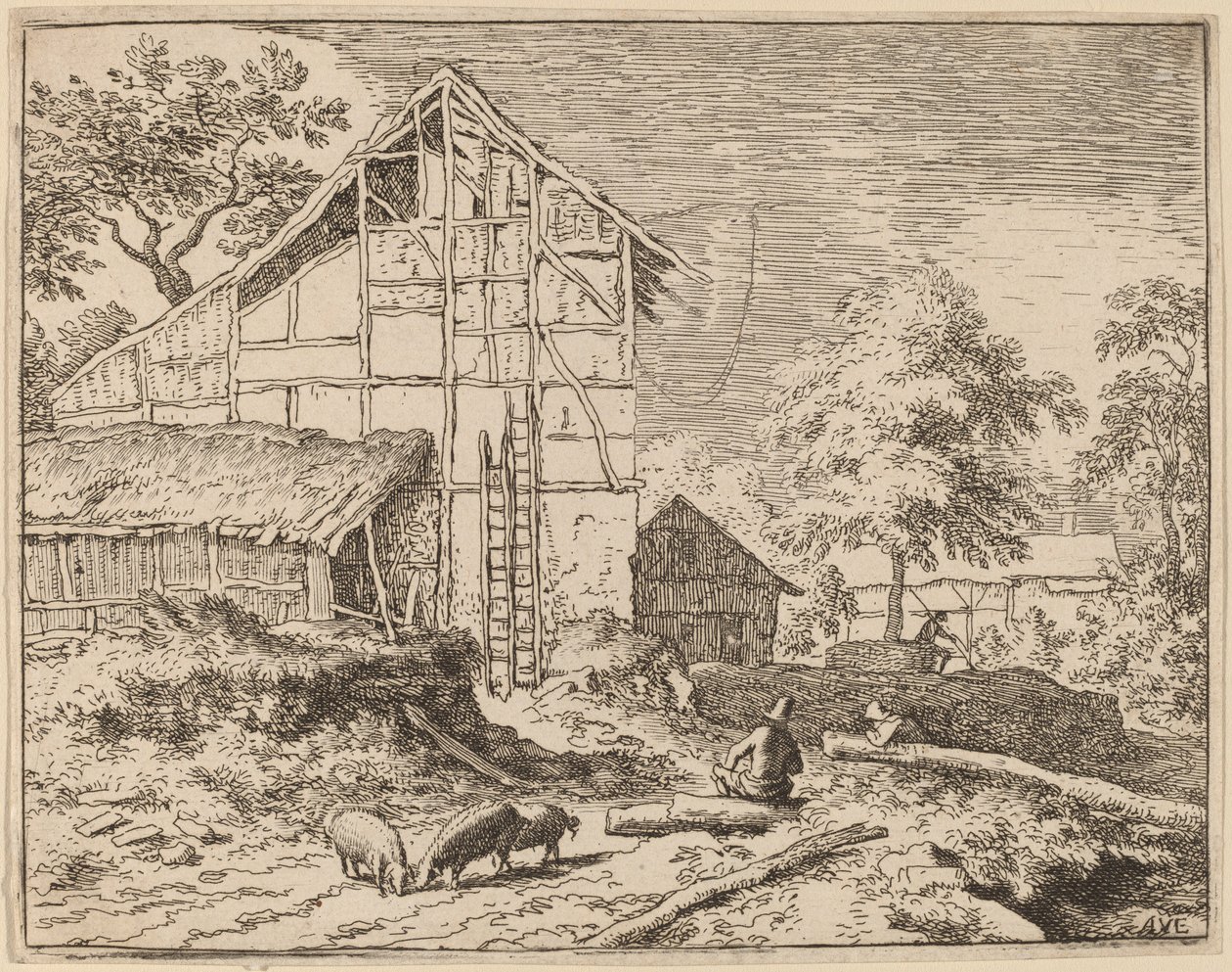 Chata z Dwoma Drabinami, prawdopodobnie ok. godz. 16451656. autorstwa Allart van Everdingen