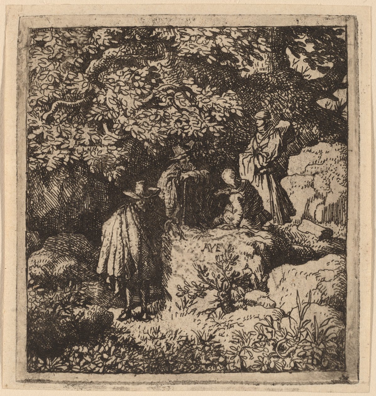 Cztery postacie pod drzewem, prawdopodobnie ok. 16451656. autorstwa Allart van Everdingen