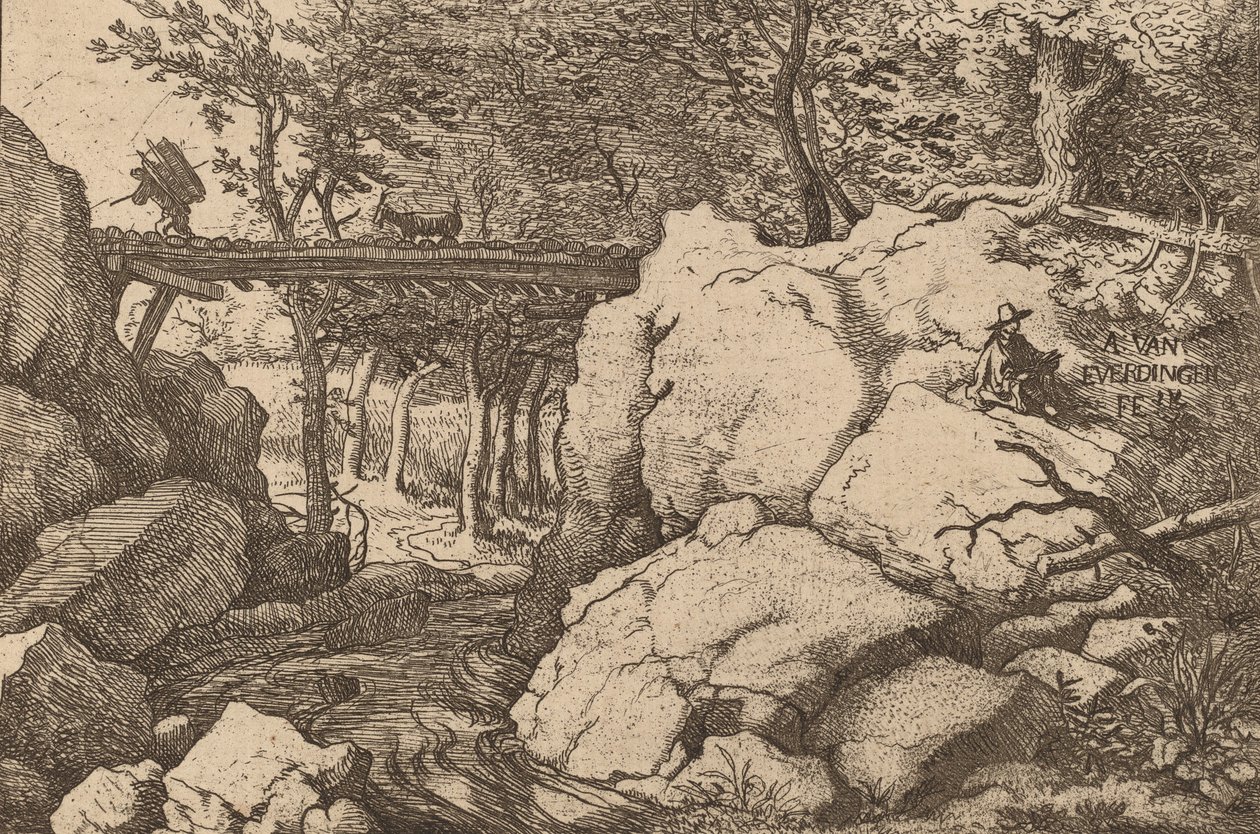 Koza na małym moście, prawdopodobnie ok. godz. 16451656. autorstwa Allart van Everdingen