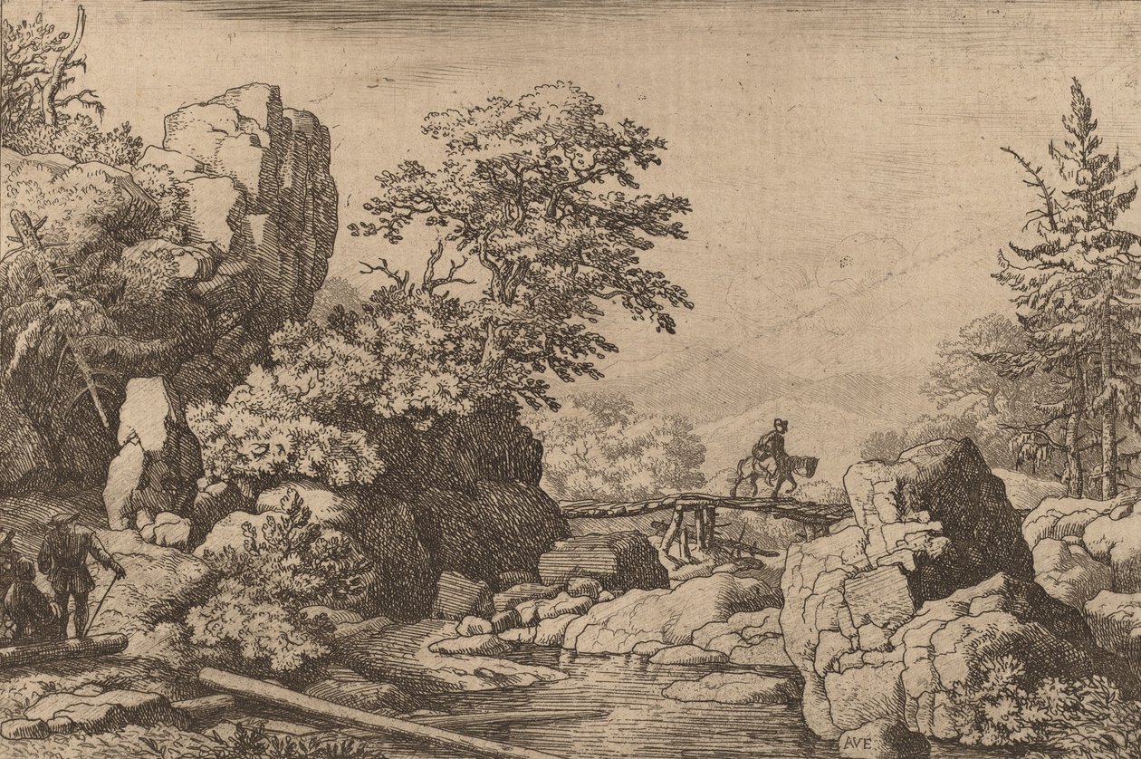Jeździec na moście, prawdopodobnie ok. 16451656. autorstwa Allart van Everdingen