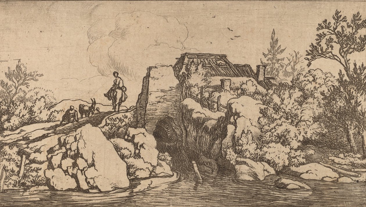Jeździec na Kamiennym Moście, prawdopodobnie ok. 16451656. autorstwa Allart van Everdingen