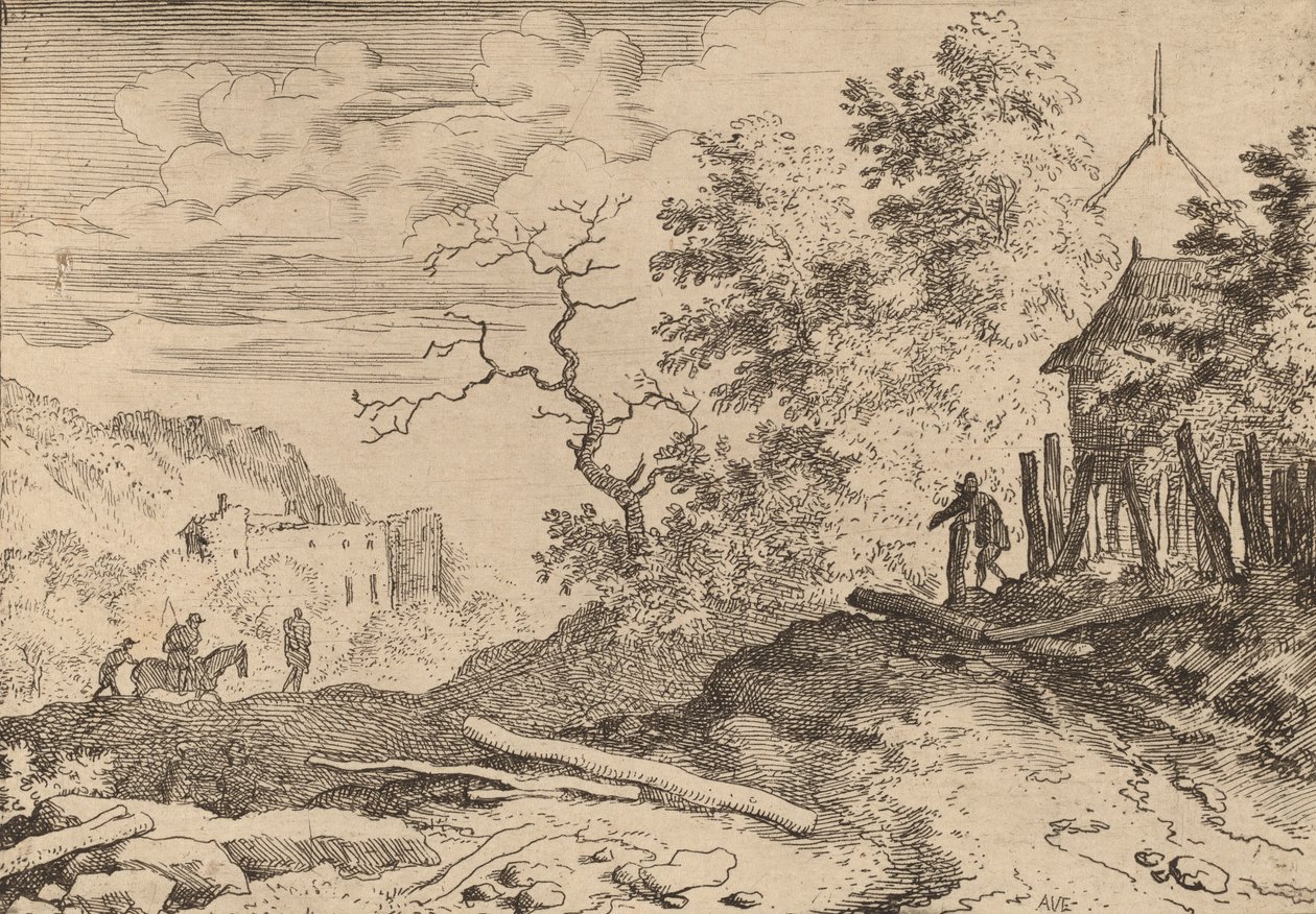 Chata z resztkami żywopłotu, prawdopodobnie ok. 16451656. autorstwa Allart van Everdingen