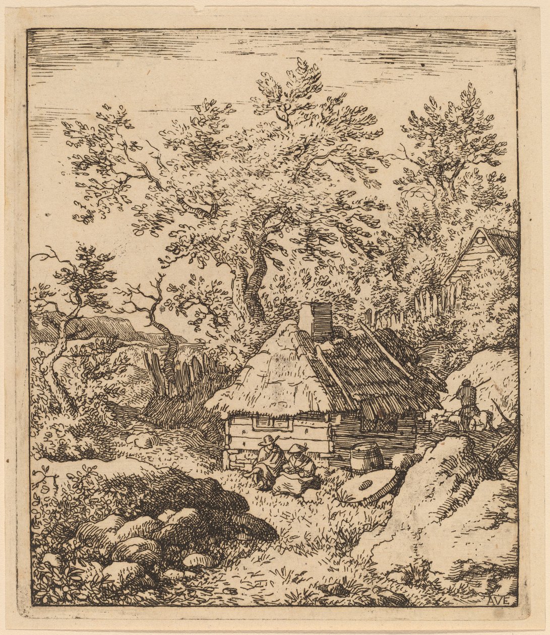 Krajobraz z kamieniem młyńskim w pobliżu beczki, prawdopodobnie ok. 16451656. autorstwa Allart van Everdingen